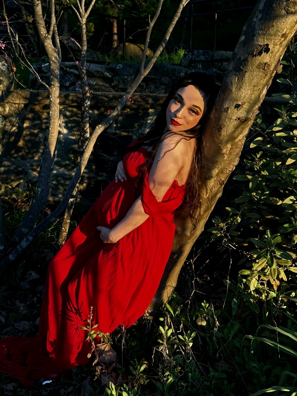 Red Off-Shoulder Women’s Maternity  Dress - Elegant Evening Gown